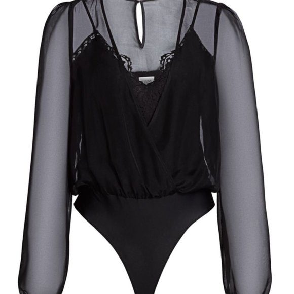 BNWT Cami NYC Silk & Lace Teresa V-Neck Bodysuit in Black, Sz. S/US 2, RRP$345 - Picture 2 of 7